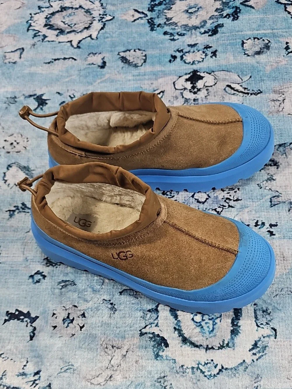 UGG Tasman Weather Hybrid Chestnut Canary Blue Suede Slippers 1144096 Mens 9